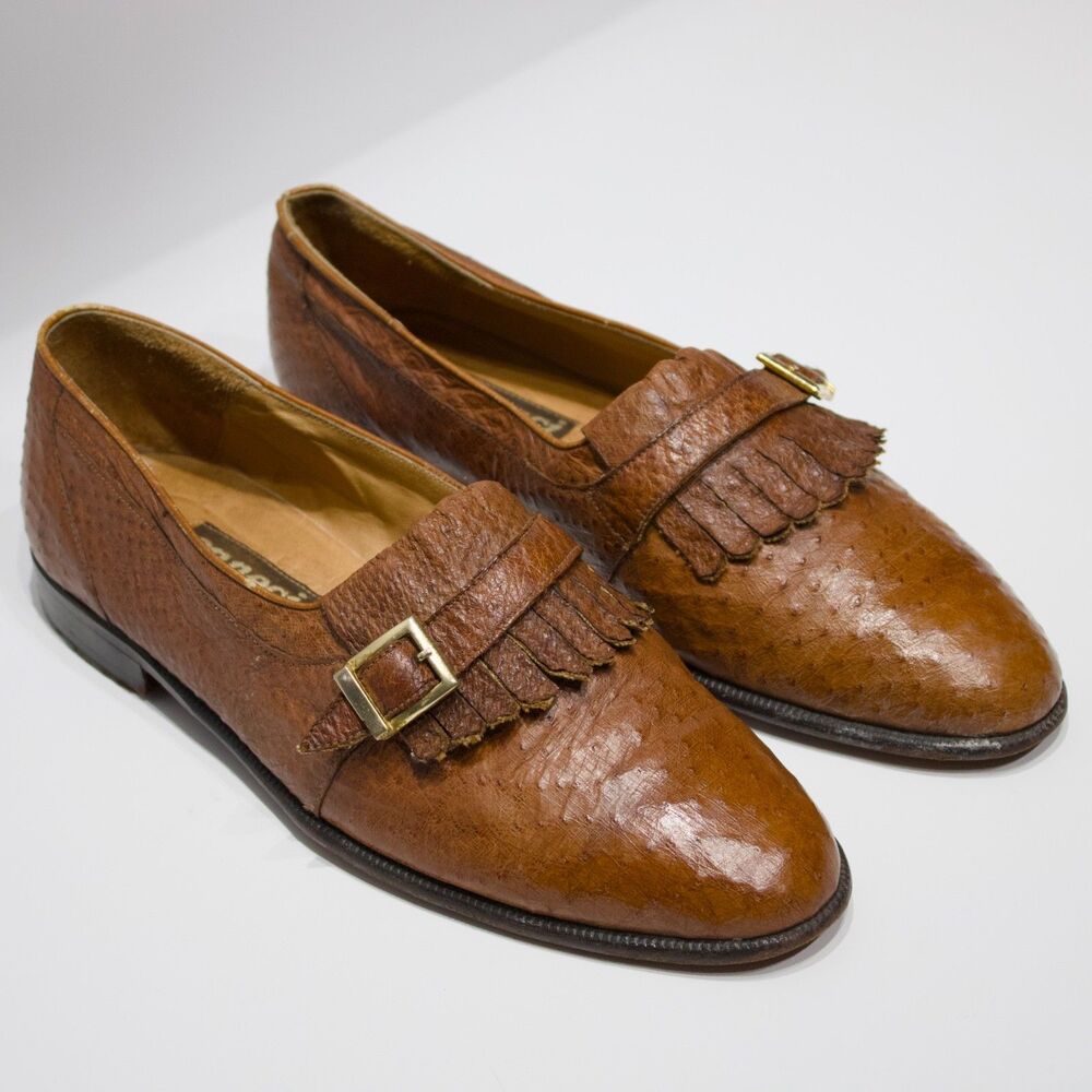 VTG Ennesi Brown Genuine Ostrich Leather Buckle Tassel Loafers Men Size 9